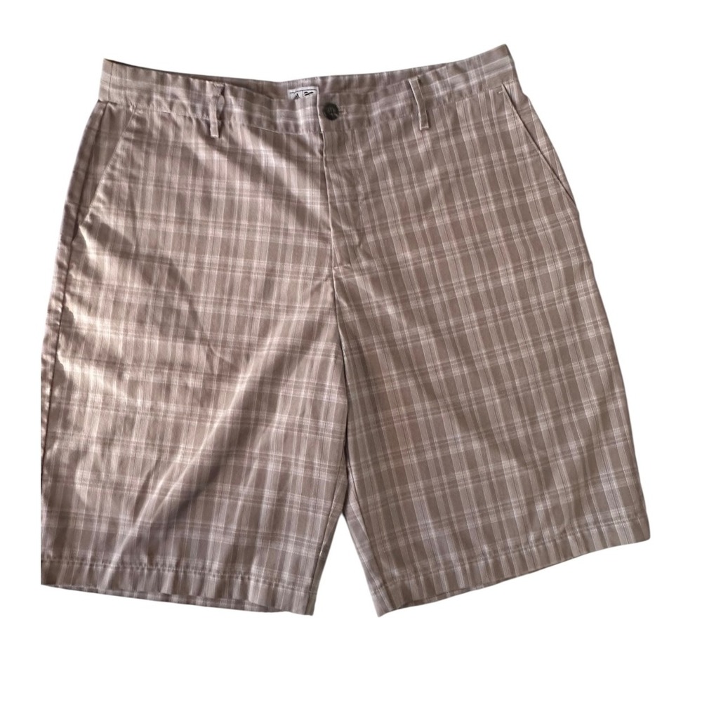 Adidas‎ Men's Plaid Golf Shorts Tan White Size 35 Flat Front Performance